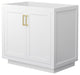 36" Single Bath Vanity, White, No Countertop, No Sink, Gold Trim