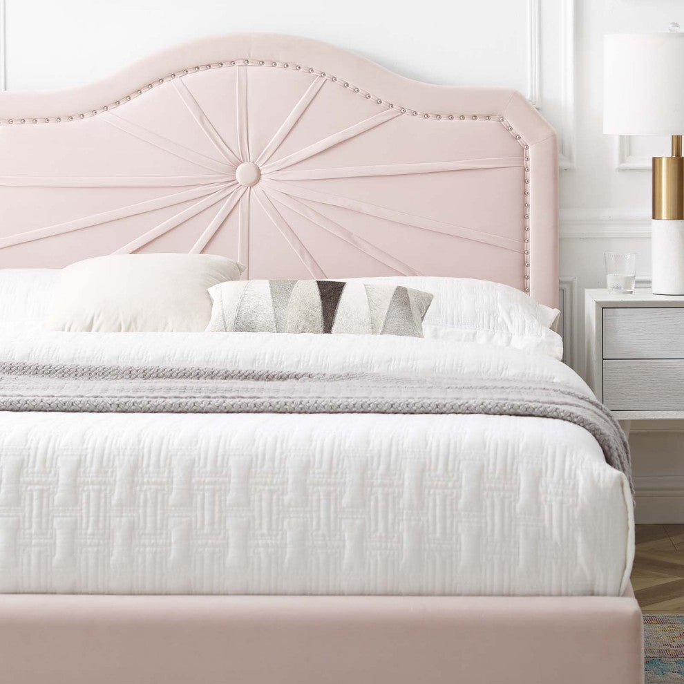 Platform Bed Frame, Twin Size, Velvet, Pink, Modern Contemporary, Bedroom Master
