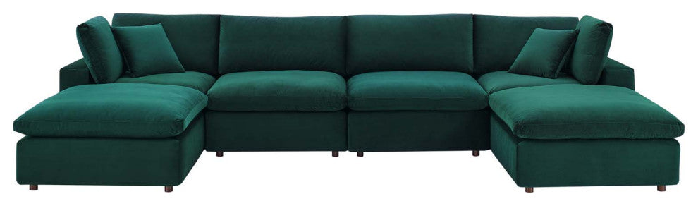 Sectional Sofa Set, Velvet, Green, Modern, Living Lounge Hotel Lobby Hospitality