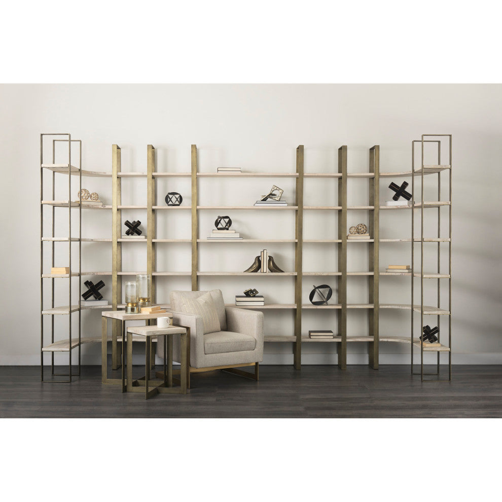 Taunton Light Brown Solid Wood w/ Gold Iron Frame & 6 Tier Shelving Unit