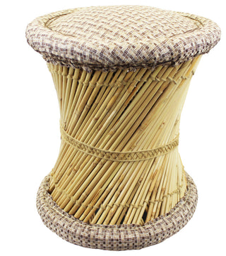 Natural Geo Moray Jute/Reed Decorative Cushioned Accent Stool, Light Brown