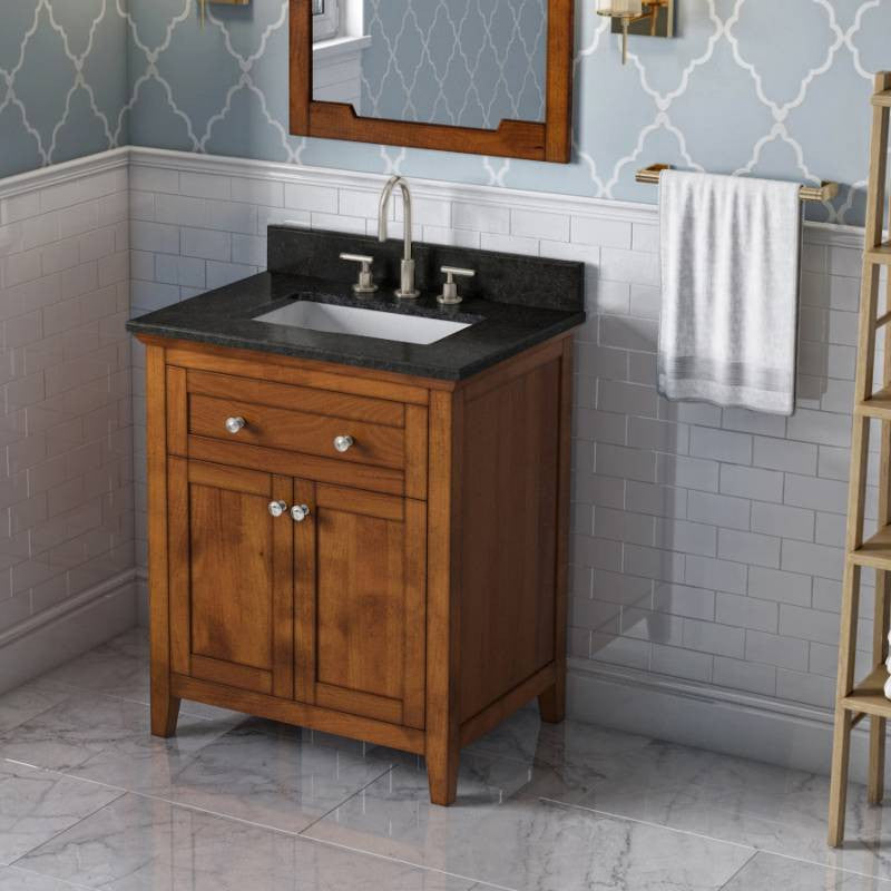 Chatham Traditional 30" Chocolate Single Sink Vanity, Black Granite Vanity Top