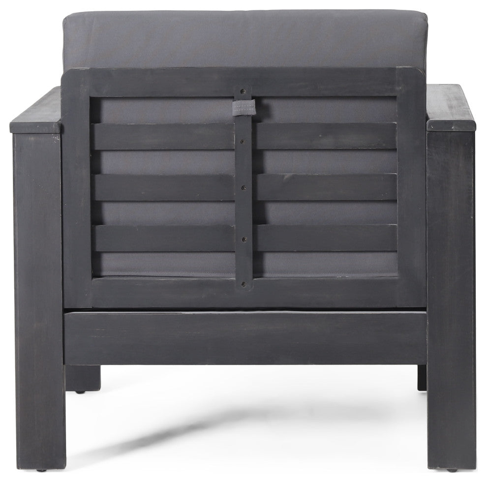 Rabun Outdoor Acacia Wood Club Chairs with Cushions, Dark Gray, Single