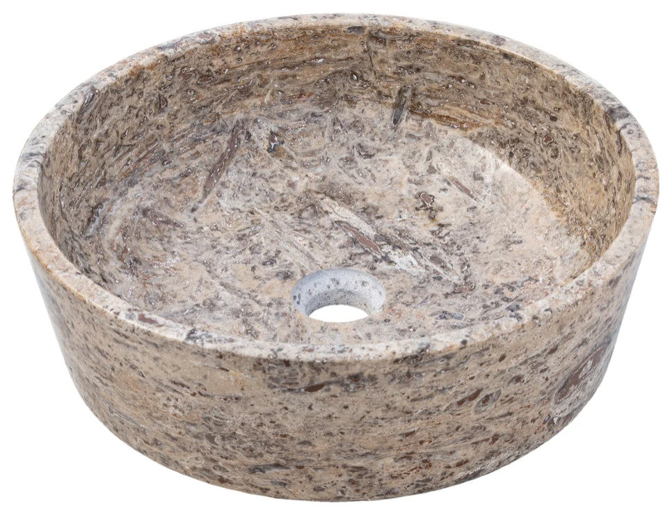 Silver Latte Travertine Natural Stone Vessel Sink Filled-Polished (D)16" (H)5"