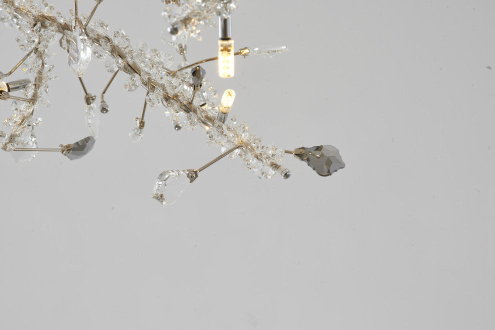 Smoke and Clear Crystal Branch Light Fixture With Clear Beaded Crystal Branches