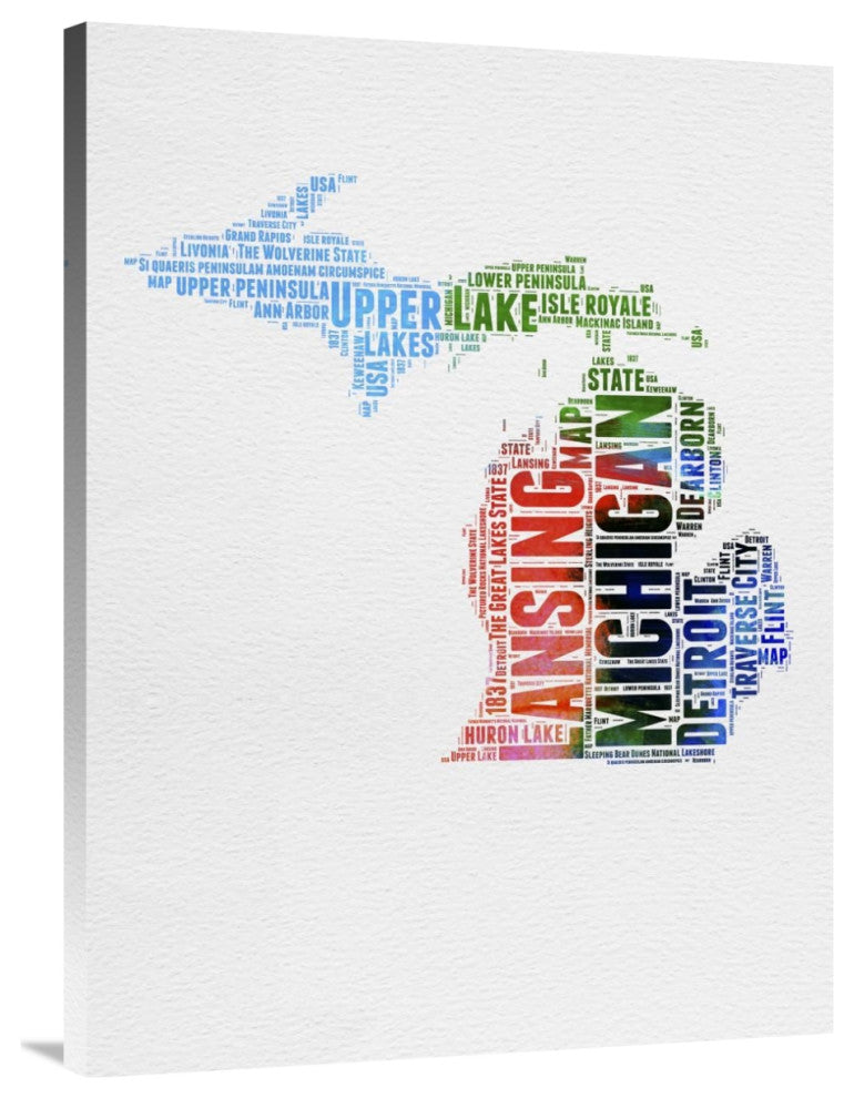 "Michigan Watercolor Word Cloud" Fine Art Print