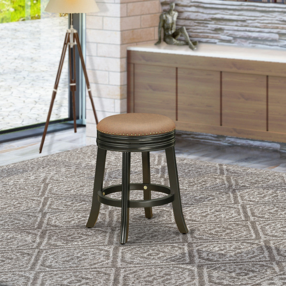 Swivel Backless Barstool 24'' Seat Height, Black Leg, F12-12 Pu Leather Brown
