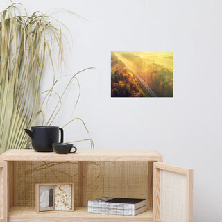 Sunrise Railroad Though Misty Forest Landscape Photo Loose Wall Art Prints, 12" X 16"