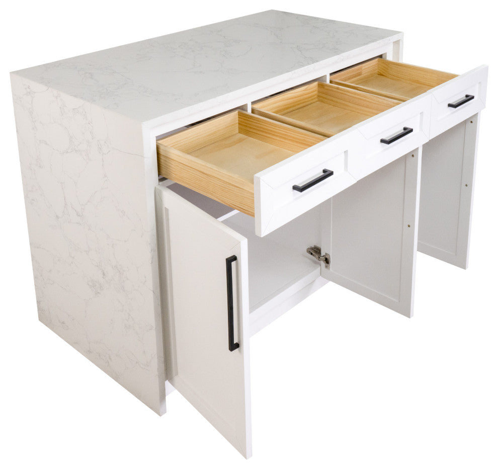 Palisade 48" Kitchen Island, White, Engineered Marble