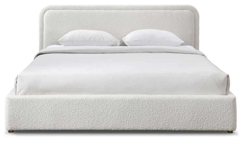 Omax Decor Chloe Modern Fabric Upholstered Platform Bed, White Boucle, King