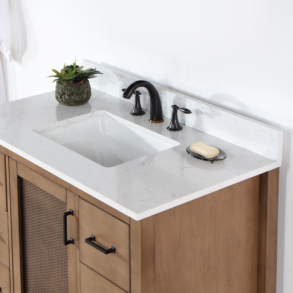 Hadiya Brown Pine Bathroom Vanity Set, 42", Without Mirror