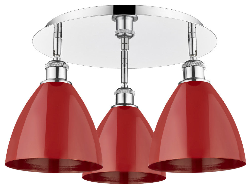 Ballston Dome-3 Light 19" Flush Mount-Polished Chrome, Red Shade
