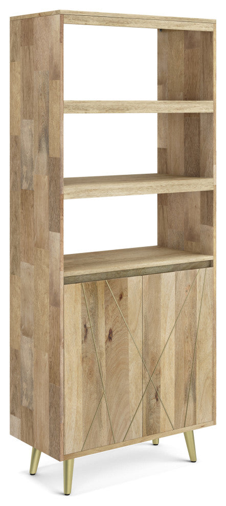 Jager Solid Mango Wood Bookshelf With Doors, Natural