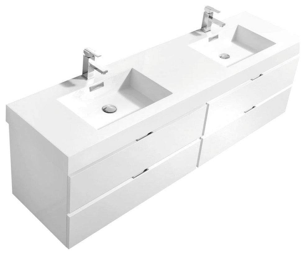 Bliss 80" Double Sink High Gloss White Wall Mount Modern Bath Vanity