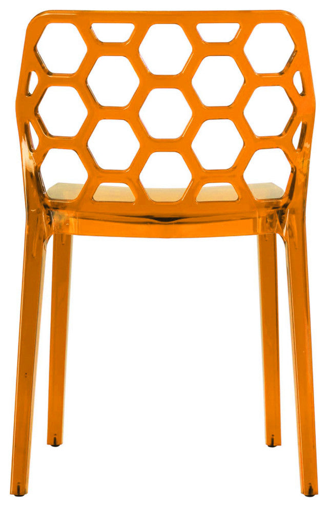 Leisuremod Dynamic HoneyComb Design Dining Chair, Transparent Orange