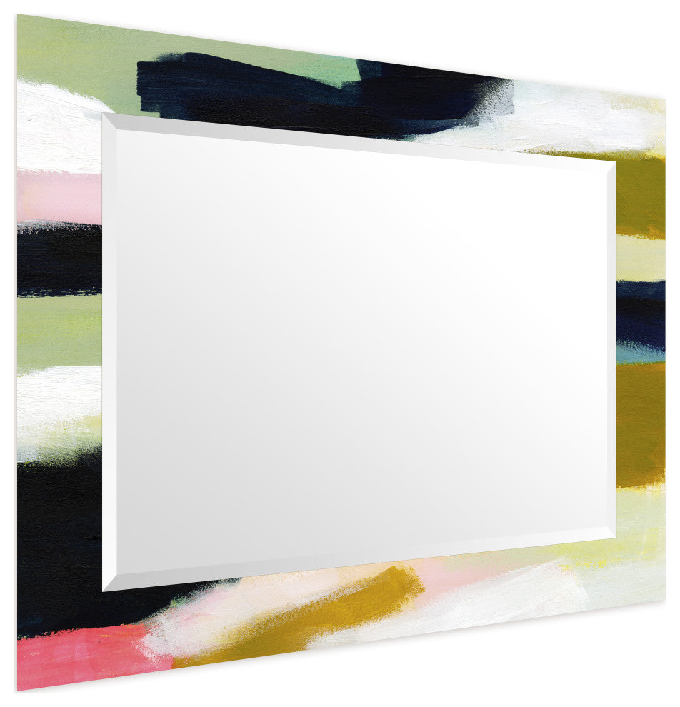 "Sunder" Beveled Mirror on Printed Abstarct Tempered Art Glass, 40x30"