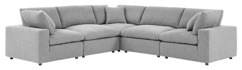 Commix Down Filled Overstuffed Boucle 5-Piece Sectional Sofa, Light Gray