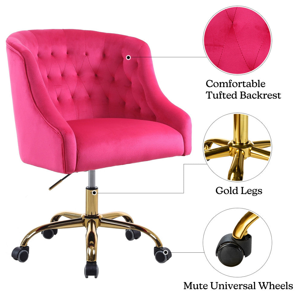 Home Office Swivel Chair with Button-Tufted Back, Fushia