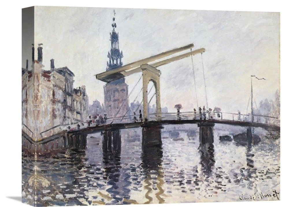 "The Drawbridge Amsterdam 1874" Stretched Canvas Giclee by Claude Monet, 16"x13"