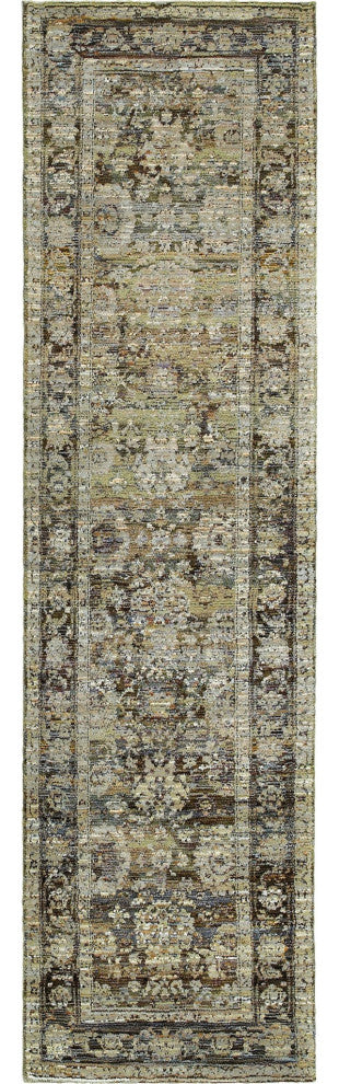 2'X8' Green And Brown Floral Runner Rug