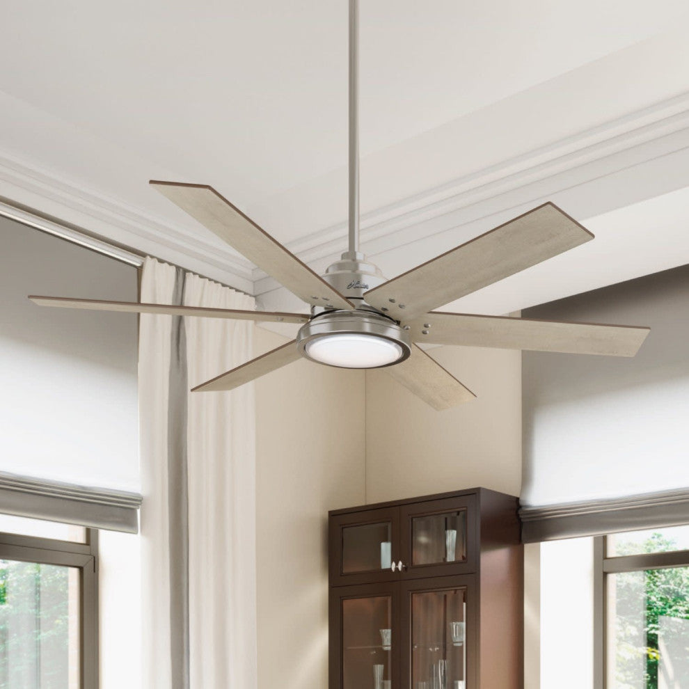 Hunter Warrant 60 LED Warrant 60\" 6 Blade LED Indoor Ceiling Fan - Brushed