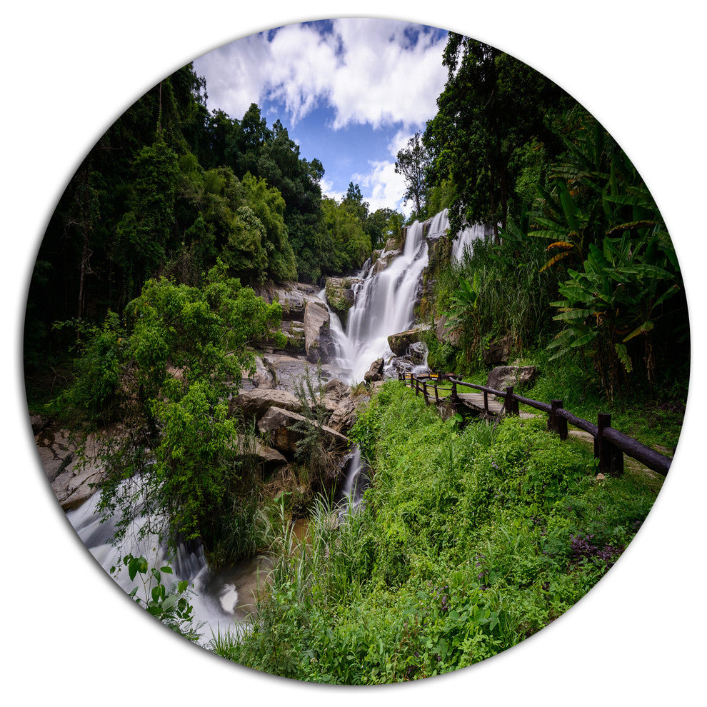 Mae Klang Waterfall Thailand, Landscape Wall Round Metal Wall Art, 23"