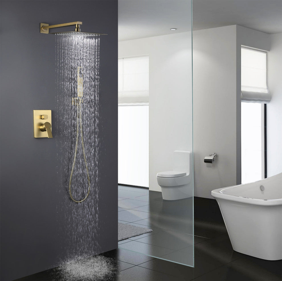 Brushed Gold Multifunctional Shower System 10" Stainless Steel Rain Shower Head
