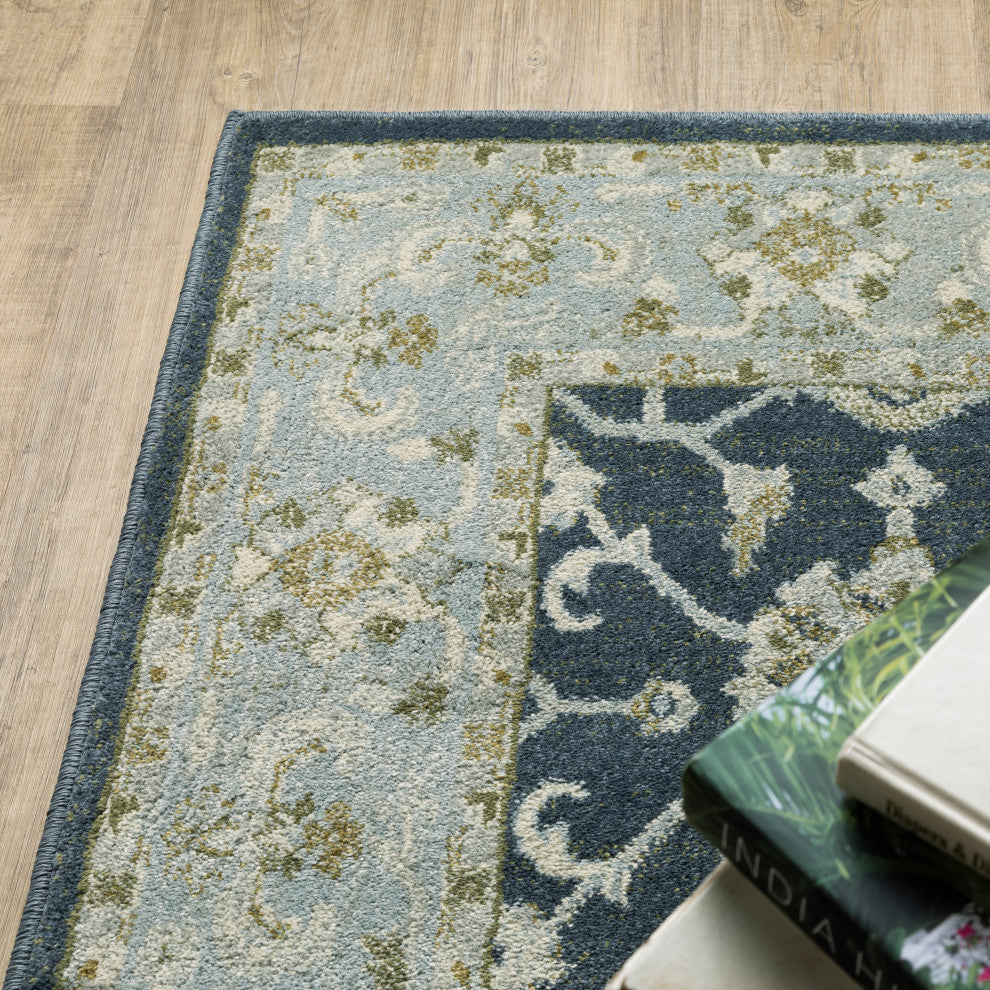 Bastian Center Medallion Teal Blue/ Ivory Indoor Area Rug, Teal, 7'10"x10'