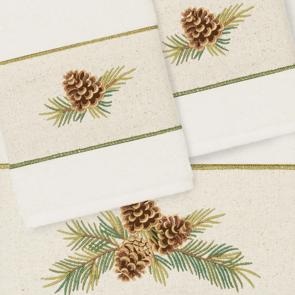 Linum Home Textiles Turkish Cotton Pierre 3-Piece Embellished Towel Set, Cream