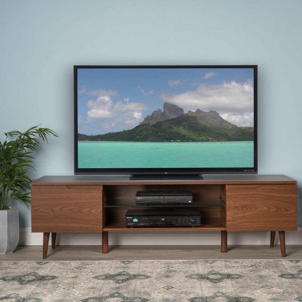 GDF Studio Reginald Mid Century Design Tv Stand, Walnut