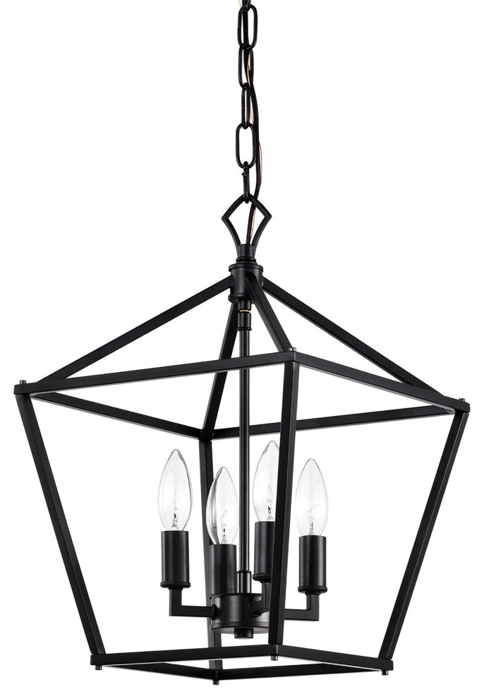 4-Light Matte Black Lantern Pendant Chandelier 12in. With Nickle or Black Sleeve