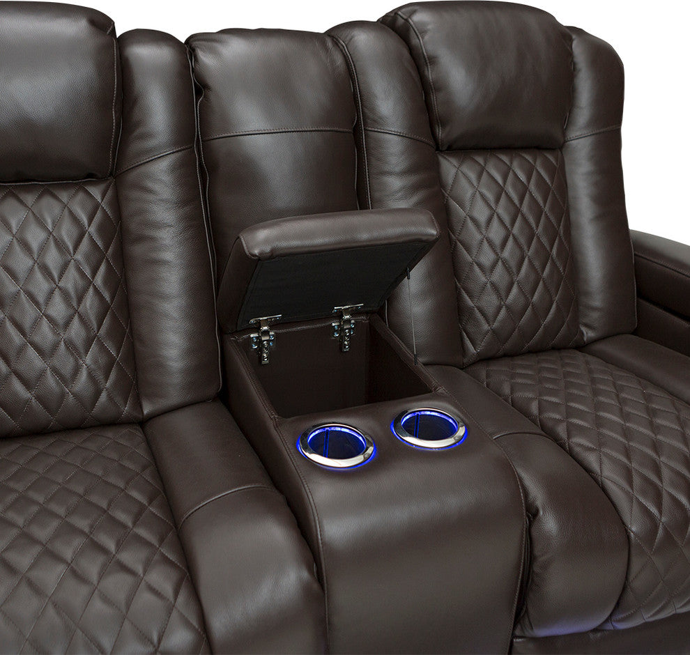 Seatcraft Anthem Home Theater Seating Leather Power Recline Loveseat, Brown