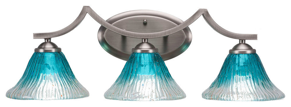 Zilo 3 Light Bath Bar With 7" Teal Crystal Glass