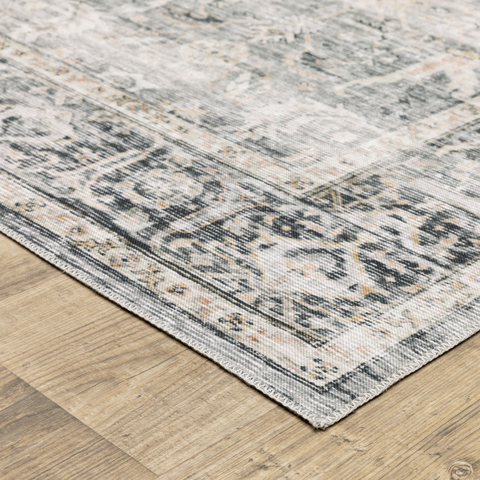 Celestia Machine Washable Vintage Indoor Area Rug, Charcoal, 2'x3'