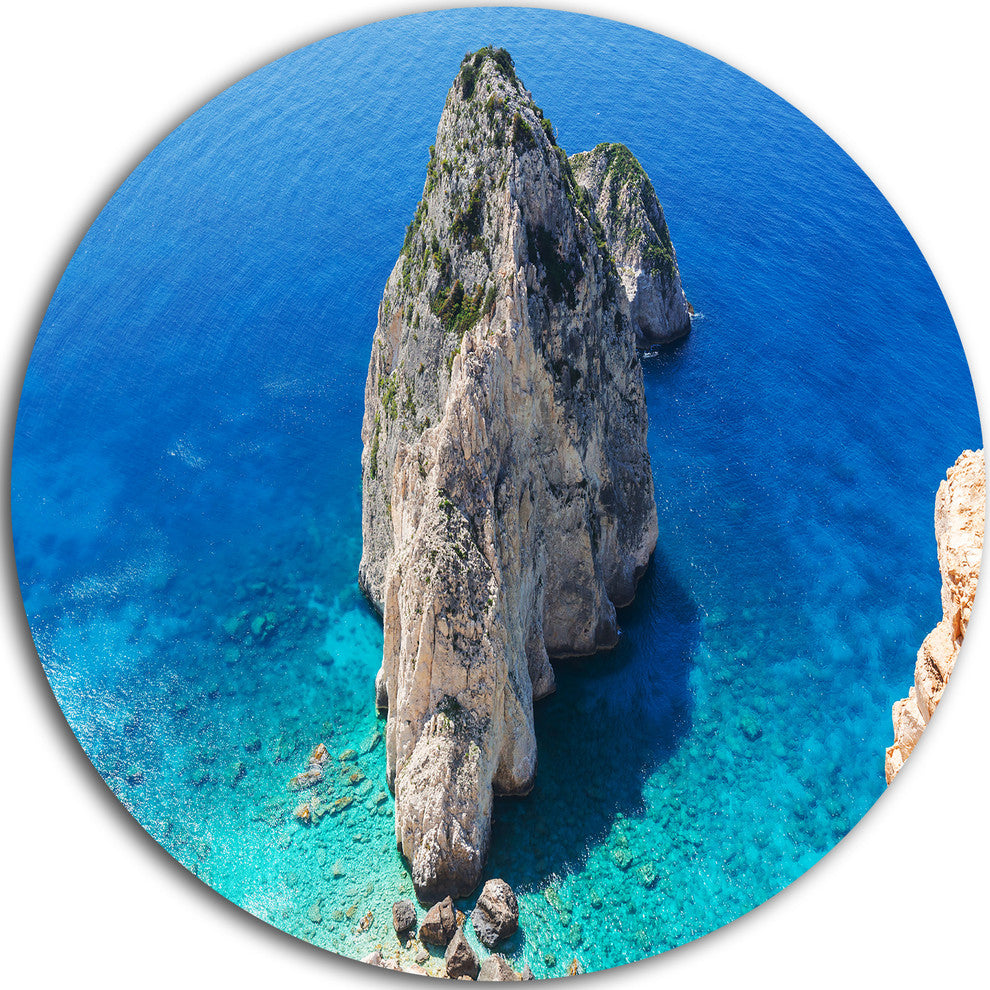 Zakynthos Beautiful Rocky Coast, Seashore Round Metal Wall Art, 36"