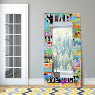 Metro Mix Rectangular Beveled Mirror on Free Floating Printed Tempered Art Glass