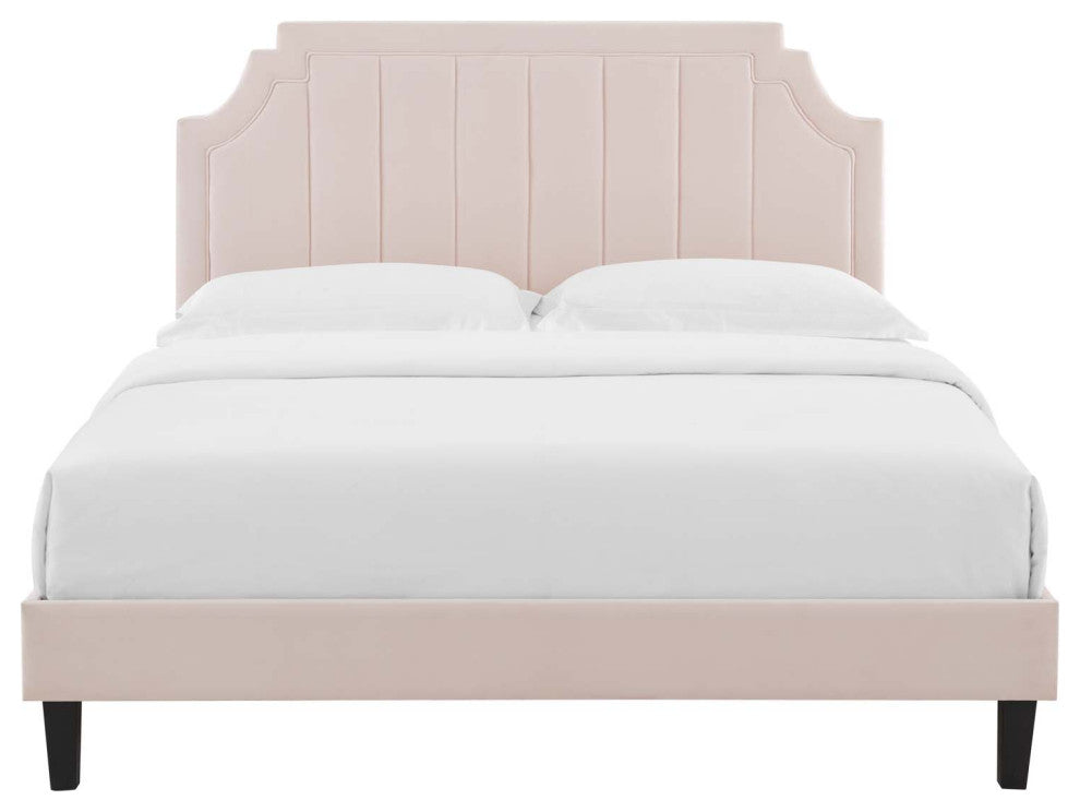 Platform Bed Frame, Twin Size, Velvet, Pink, Modern Contemporary, Bedroom Master