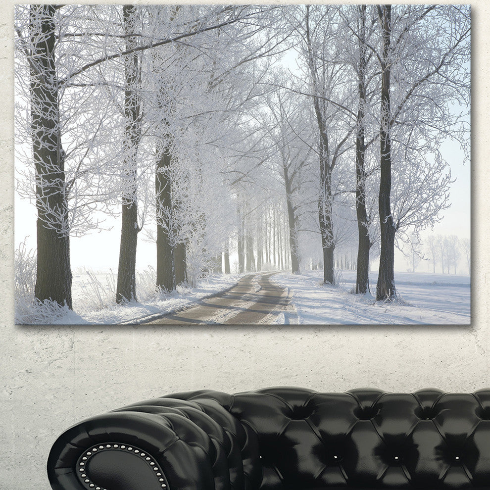 Winter Rural Road in the Morning, Large Forest Canvas Art Print, 40"x30"