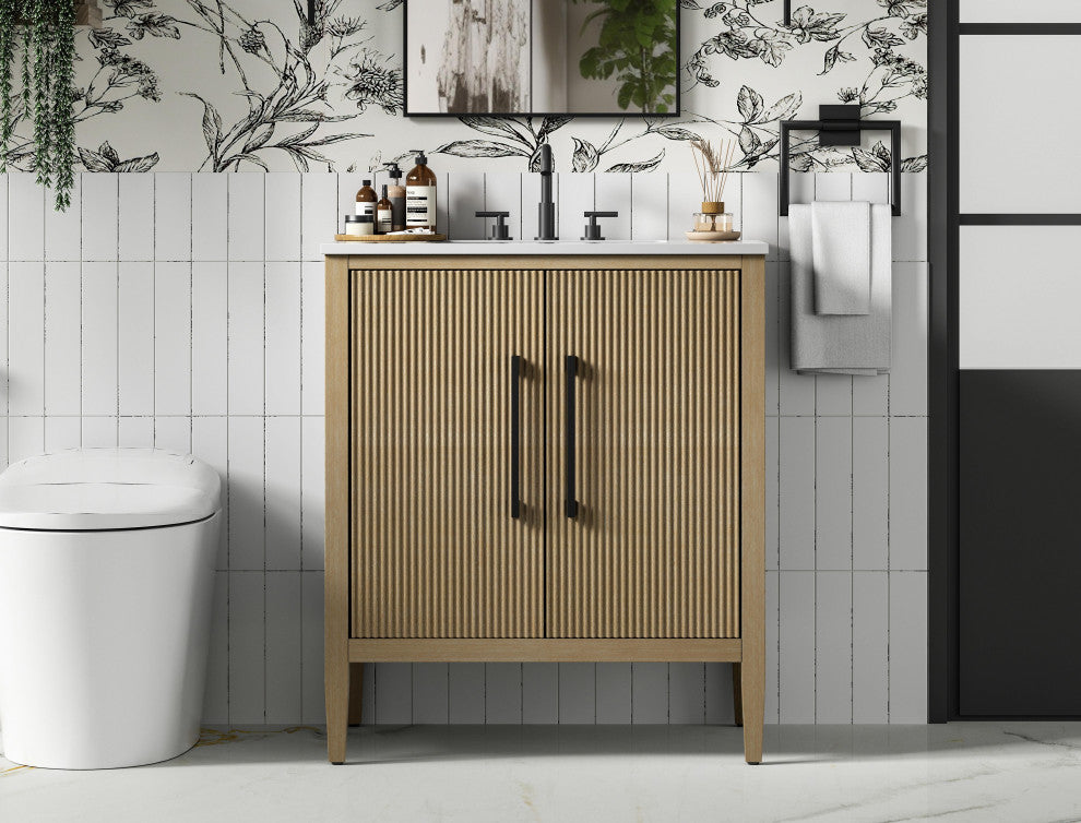 Home Living 30" Single Bathroom Vanity, Linen Oak