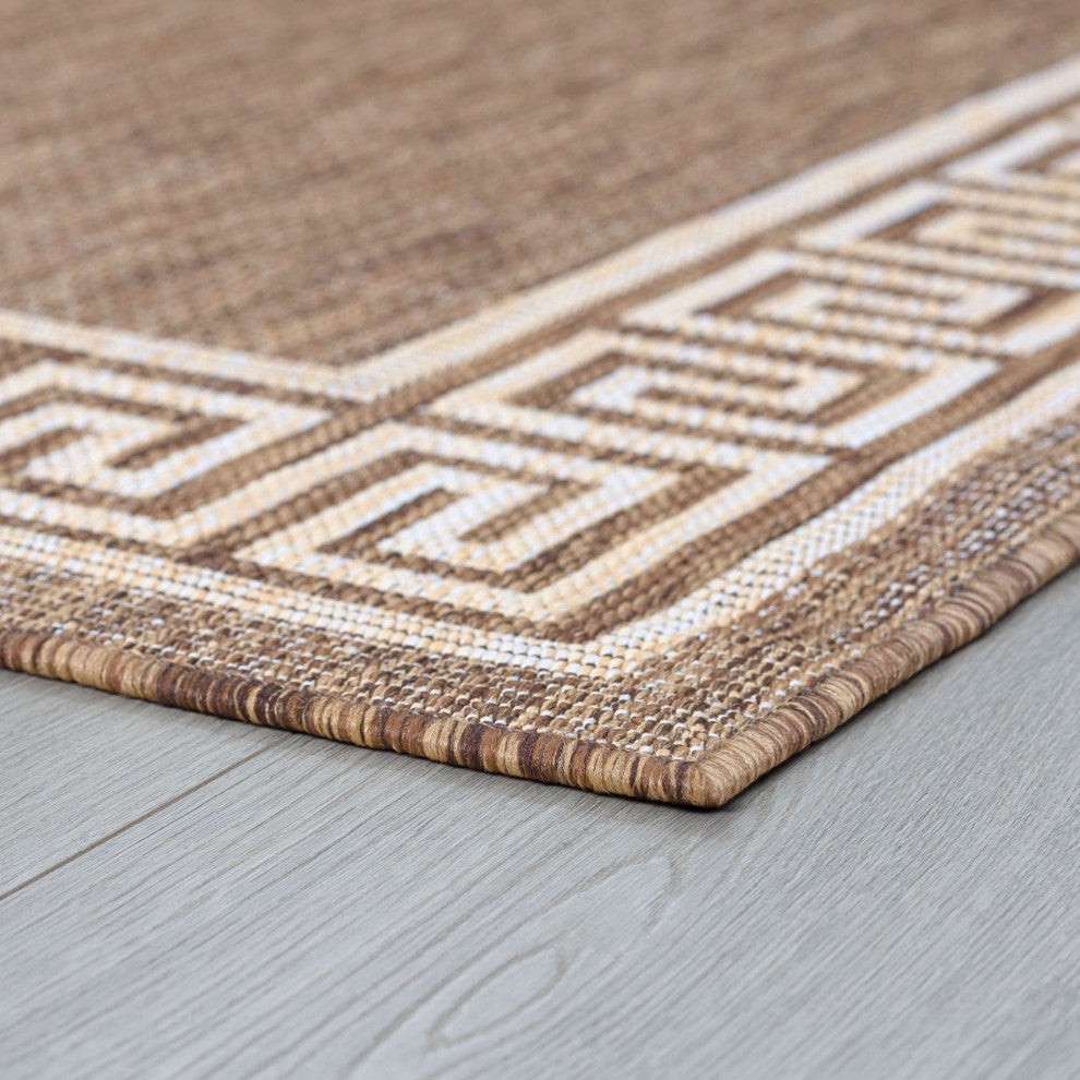 Giovanna Transitional Greek Key Gold/Cream Indoor/Outdoor Area Rug, 9'x12'