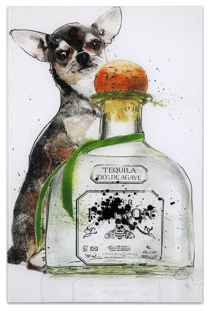 Viva Mexico Dog Fashion Wall Art on Frameless Free Floating Tempered Glass 24x16