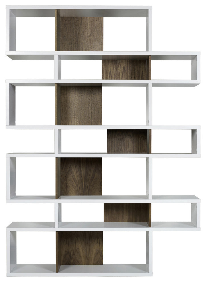 Modern Large Modular Display 2 Tone Shelves, White Frame/Walnut Backs