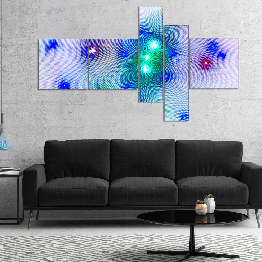 Blue Fractal Lights in Fog, Abstract Wall Art Canvas, 60"x32", 5 panels