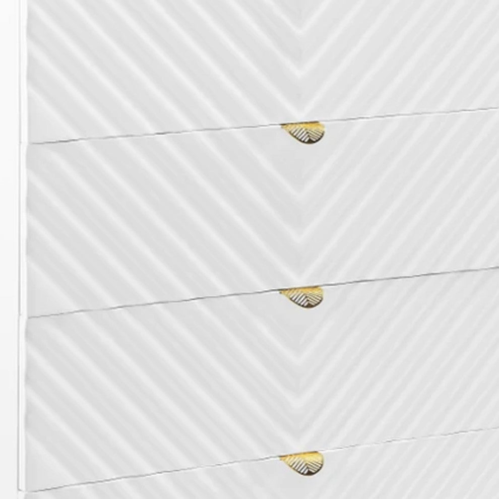 Benzara BM275525 Wood Tall Dresser Chest, Wavy Design, Gold Metal Legs, White