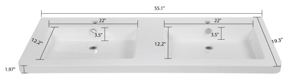 55" Solid Surface Resin Streamline K-0990-55 Vanity Top