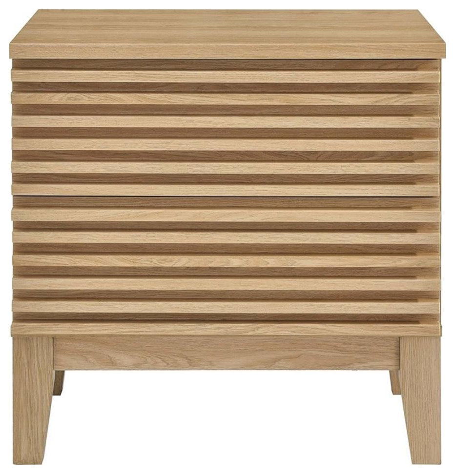 Modway Render Two-Drawer Particleboard Wood Nightstand in Oak