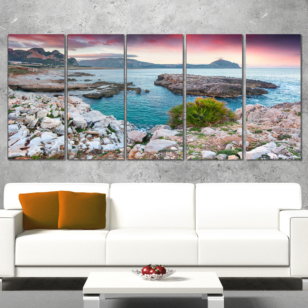 Nature Reserve Monte Cofano, Landscape Canvas Art Print, 60"x28", 5 Panels