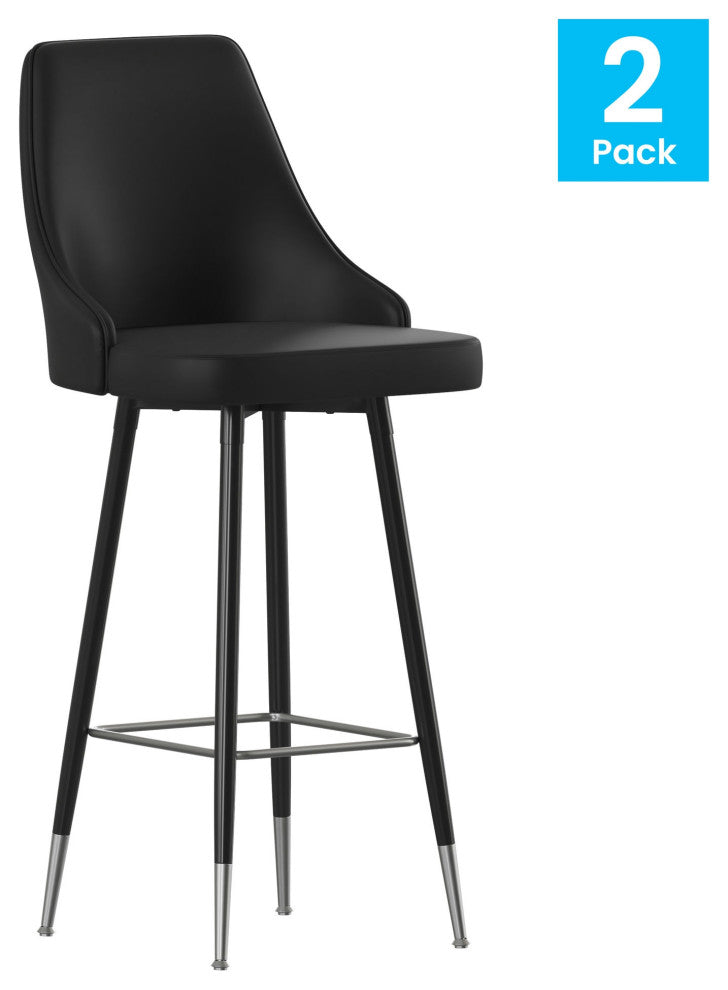 Shelly Set of 2 Commercial Grade LeatherSoft Counter Height Bar Stools, Black