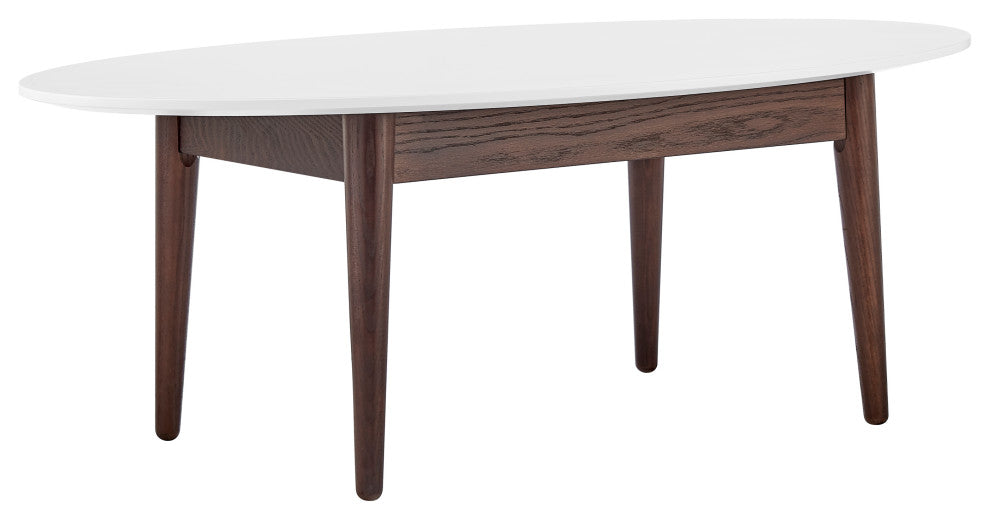 Manon Coffee Table, Matte White With Dark Walnut Legs