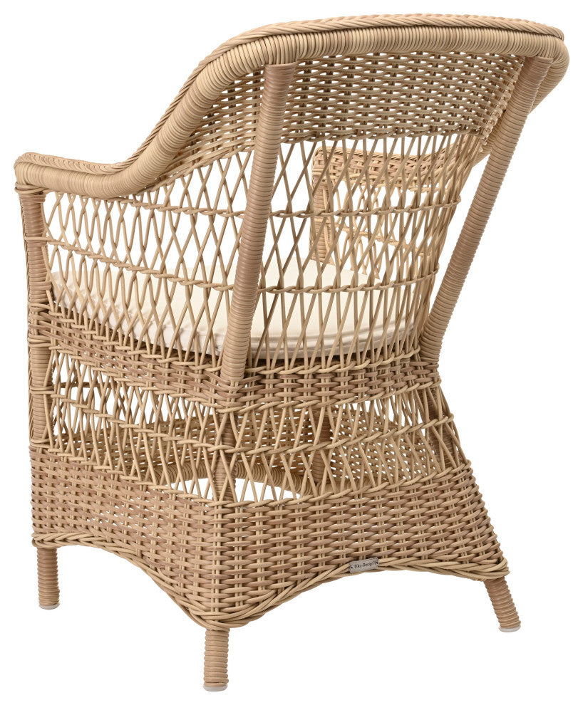 Charlot Chair With Cushion, Natural Finish, Snow White Upholstery